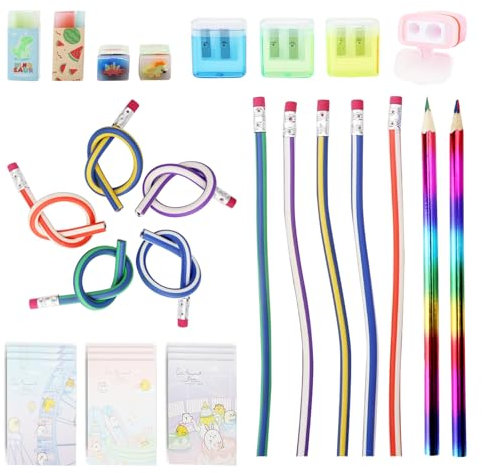 27pcs Einschulung Geschenk,Spitzer Biegebleistifte Kinder Radiergummi Kinder Gastgeschenk Kindergeburtstag Bleistifte Kinder mitgebsel Schulanfang MäDchen Schulbedarf Schreibwaren Set Notizbuch