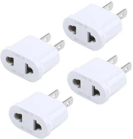 4Piezas Adaptador Enchufe Español a Americano, 10A 250V Adaptadores 2-Pin Europa a 2-Pin USA, De Viaje Universal para EE.UU, Japón, Canadá, México, Brazil, Thailand, Colombia, Panama