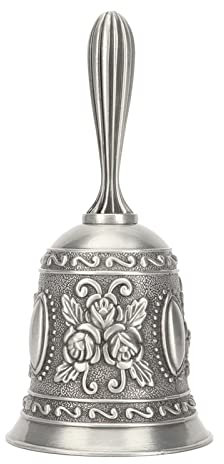 Miskall Vintage Handglocke, Blumenschnitzerei, Zinklegierung, Handringglocke für Bar, Hochzeit, Schule, Silber