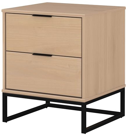 Inter Link - Beistelltisch mit 2 Schubladen – Moderner Beistellschrank in Holzoptik mit Metallgestell – Kommode, Sofatisch, 50 x 45 x 59 cm