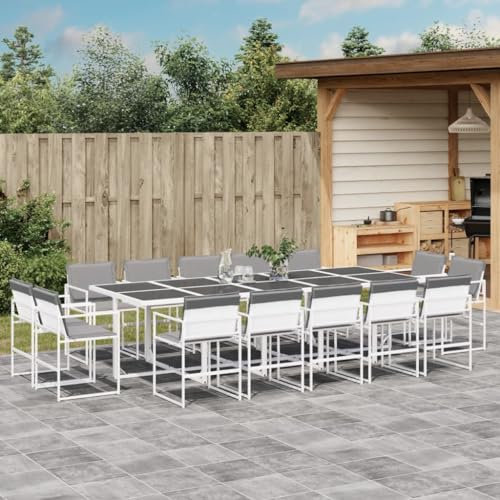 Somanki 15-TLG. Garten-Essgruppe mit Kissen Weiß Textilene, Esstisch Mit Stühlen Set, Gartenmöbel Sitzgruppe, Balkon Möbel, Gartenlounge Set, Terrassenmöbel, Balkonmöbel Set - 3295096