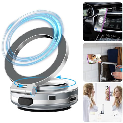 AICase Soporte Magnético para Teléfono Móvil con Ventosa Eléctrica, Giratorio 360°, Compatible con MagSafe, Fuerte Ventosa de Vacío