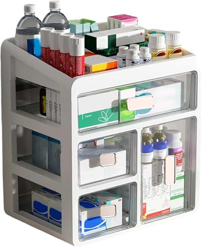 Desk Organiser with 4 Clear Drawers, Medicine Storage Box, Storage Drawer