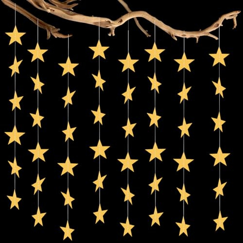 DazzJoy 6 Stk 4m Sternengirlande Gold,Hängende Papier Stern Girlande Dekorationen,Girlande Sterne Deko Papiergirlande,Sterne zum Aufhängen Girlanden für Weihnachten, Neujahr, Geburtstag, Hochzeit Deko