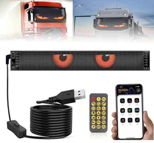 LED Augen für LKW, 17cm, Teufelsaugen LED Auto, Devil Eyes Auto Programmierbare mit Fernbedienung und APP, USB wasserdichte led Namensschild(70×173mm(16×32 Pixel))