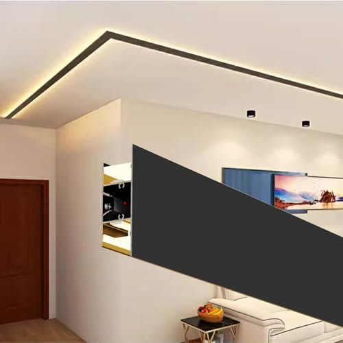 LED-Kanal für Decken-, Wand-, Treppen-, Oberflächenmontage, Aluminiumschiene mit milchiger Abdeckung, Heimdekoration, Wandwascher, Sockelleiste, schwarz (3,6 m)