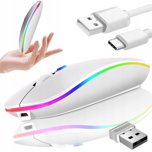 Genérico Ratón Óptico Slim 2.4 GHz Bluetooth para PC y Portátiles | Inalámbrico, Ergonómico, USB-C Recargable, MAX 1600 dpi Ajustable | Portátil y Ligero - Universal (Blanco)