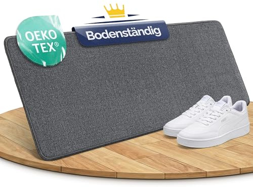Bodenständig Schuhparkplatz Fußmatte Grau 100x33cm – rutschfeste Schuhmatte | Waschbarer Schuhteppich mit Gummiunterseite – Flache Abtropfmatte für Flur & Eingang – Schutz vor Nässe & Schmutz