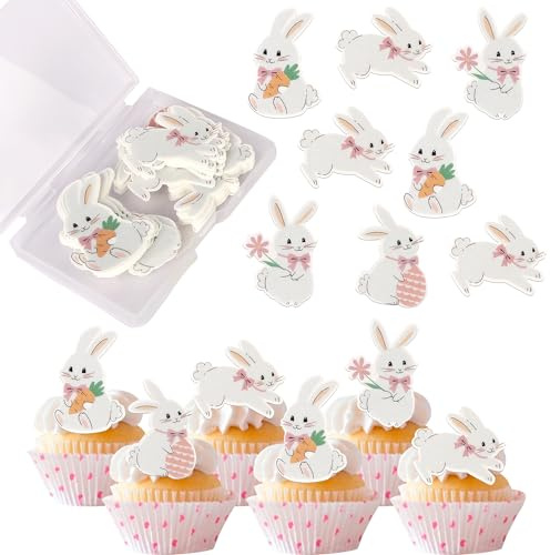 Xsstarmi 60 Pack Edible Easter Cake Decorations Edible Bunny Carrot Cupcake Toppers Rabbit Carrot Cupcake Picks for Easter Theme Spring Birthday Baby Shower Party Decoration Supplies