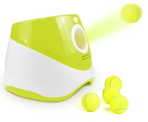 Lanzador De Pelotas Para Perros - Lanzador Automático de Pelotas para Perros con 3 pelotas de tenis, Lanzador Pelotas Tenis Ajustable 3 distancias de 10 a 30 pies, Pelota Interactiva Para Perros
