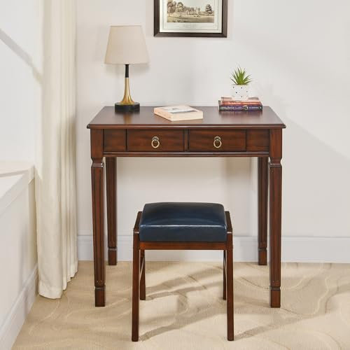 Traditioneller Massivholz-Schreibtisch, Kleiner Sekretär mit 2 Schubladen, Mahagoni-Schreibtische Kirschholz-schreibtisch für Home-Office, 80CM Französischer Provinzial-schreibtisch, Kirsche-Walnuss