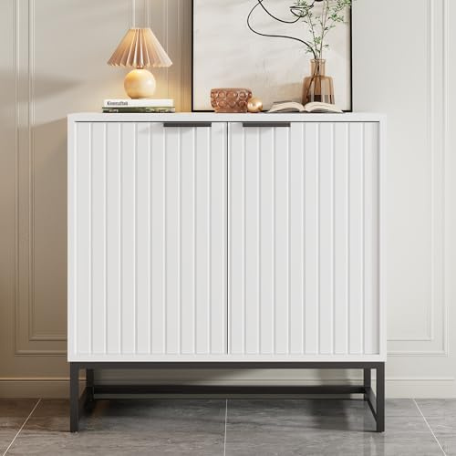 Merax Sideboard Kommode mit 2 Türen Moderner Buffetschrank mit Metallgriffen und Rahmenbeinen, Lagerung Schrank Standschrank für Wohnzimmer/Schlafzimmer/Flure/Küche, 80 x 40 x 80 cm