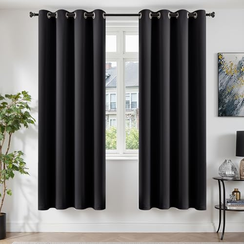 TOPICK Vorhänge Gardinen Verdunklungsvorhänge H220xB140 2er Set Schwarz | Gardinen mit Ösen Wohnzimmer Fensterdekoration Blackout Curtains verdunkelung Vorhänge Blickdicht Schlafzimmer Türvorhang