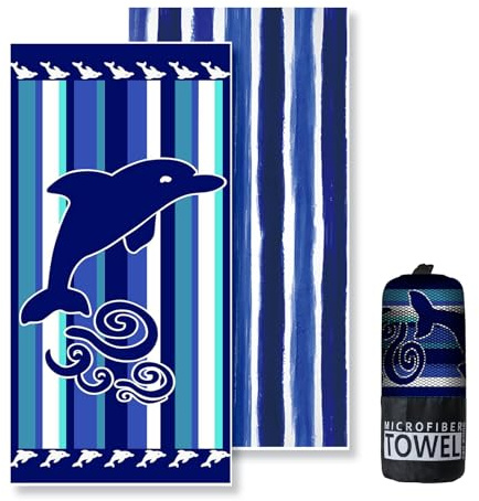 Lorymachy Mikrofaser Strandtuch - 180x100 cm Strandtuch XXL, 250GSM Schnelltrocknendes Badetuch Strand, Hautverträglich Beach Towel für Strand, Ausgestattet mit Aufbewahrungstasche(Delphine)