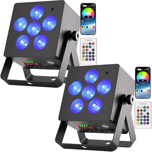 Oloaxolx 2 Stücke 50 W RGBWA+UV 6-in-1 LED Par Akku wiederaufladbarem 5200 mAh Bühnenlicht gesteuert Fernbedienung/APP/DMX512/Master-Slave/Auto/Sprachsteuerung Modi für DJ Disko party Hochzeit
