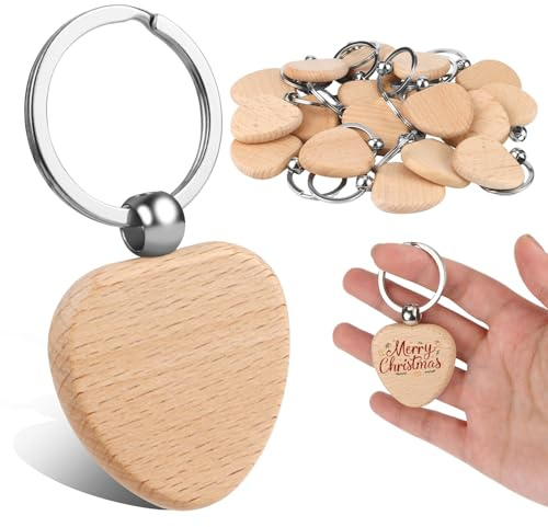 TYSM-CC 20 Pièces Porte-Clés en Bois Vierges, Porte-clés en Bois Massif Personnalisable en Forme de Cœur à Peindre - Kit DIY Créatif pour Cadeaux Personnalisés, Projets Artistiques et Moments Spéciaux