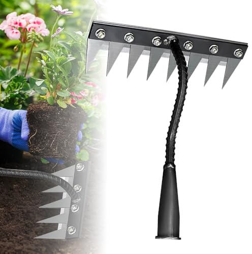 2025 - Rastrello per diserbo in ferro 2.0, a 5/6/7/8 denti, in acciaio al carbonio, rastrello in ferro per cortile, prato e giardino, strumento per estirpare a mano per giardinaggio e diserbo (8 denti