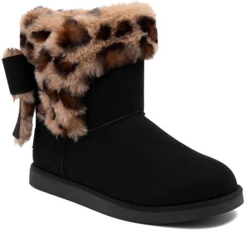 Juicy Couture Women’s Winter Boots – Faux Fur Lined Microsuede Ankle Booties with Bow Detail and Memory Foam Comfort-Kenia-Black Leopard-7