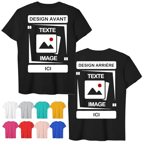CustomSolo Tee Shirt Personnalisable Recto/Verso - T Shirt Personnalisé avec Photo ou Texte, Cadeau Personnalisé, Tshirt Personnalisé, T-Shirt Personnalisé pour Hommes Femmes Adultes