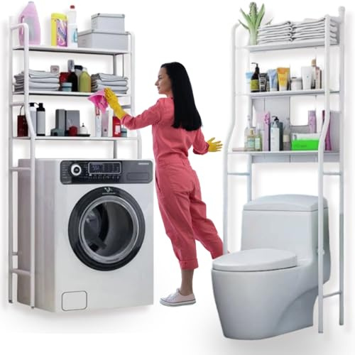 ZOLTA Badregal über Toilette oder Waschmaschine 3 Etagen Metallregal Weiß 154x64,5x25 cm Badezimmer Regal Standregal platzsparend stabil Feuchtigkeitsbeständig leicht zu montieren modern