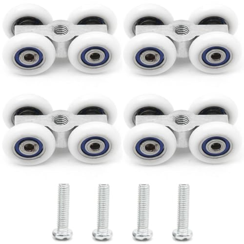 4 Pezzi Rulli Scorrevoli in Lega di Alluminio per Porta a Vetro e Box Doccia, Rotelle con Cuscinetti per Finestra e Porta Scorrevole, Completo di 4 Viti M6x20