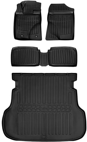Satz 3D Gummimatten und Kofferraummatten passend für Toyota Avensis II T25 (2003-2009) Kombi/Touring Sports | Gummimatten Auto Set | rutschfeste Antirutschmatte