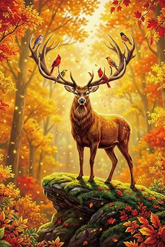 Puzzle 1000 Teile Erwachsene, Herbst Hirsch Puzzle 1000 Teile Tiere im Wald, Jigsaw Puzzle Erwachsene 1000 Teile Natur Fantasy, Impossible Klassische Puzzles als Geschenke und Dekoration (70 x 50 cm)