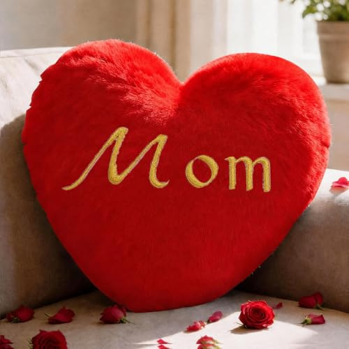 Bcuuozeeing Herzkissen Kuschelkissen Flauschig - 36x46 cm - Rot Mom Herzform Kissen, Plüsch Kissen Herzform, Love Zierkissen, Herzkissen Geschenk für Wohnzimmer, Sofa, Schlafzimmer, Bett, Muttertag
