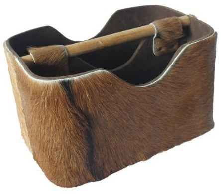 wohnfreuden Ziegenfell Zeitungsständer eckig braun 30 cm - Holz Zeitungshalter Korb klein