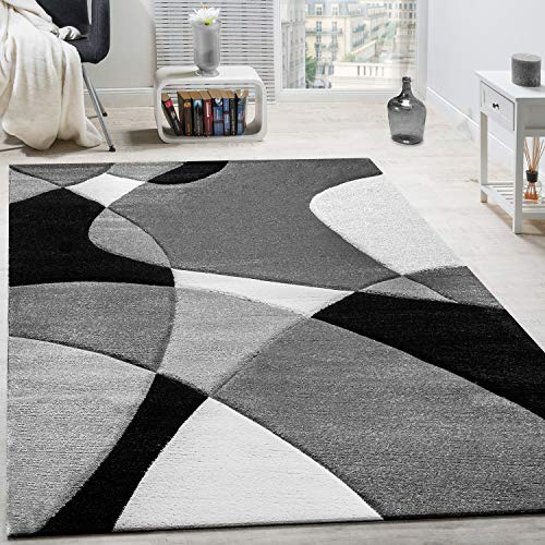 Paco Home Designer Teppich Modern Geometrische Muster Konturenschnitt In Schwarz Weiß, Grösse:120x170 cm