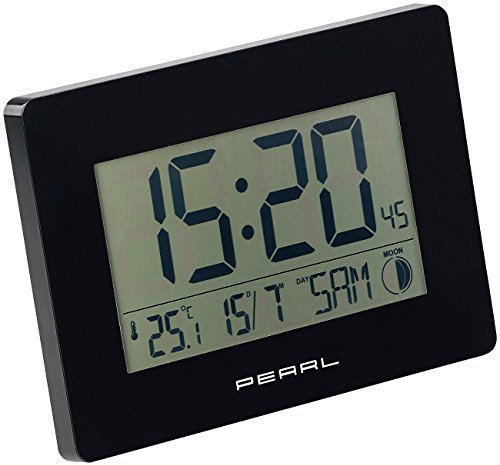 PEARL Funkwecker: Funk-Wanduhr mit Jumbo-Uhrzeit, Temperatur- & Datums-Anzeige, schwarz (Funkuhr mit Datum und Wochentag, Wanduhr mit und Wochentag, Uhr Temperaturanzeige)