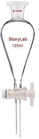stonylab Scheidetrichter Glas, Borosilikatglas 125 ml Scheidetrichter Heavy Wall Conical Separatory Funnel Trichter mit Glas Absperrhahn 19/26 Gelenk und PTFE-Absperrhahn, 125 ml