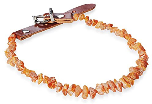 Bernsteinhalsband Bernsteinkette mit Lederverschluss für Hunde + Katzen 40-44 cm