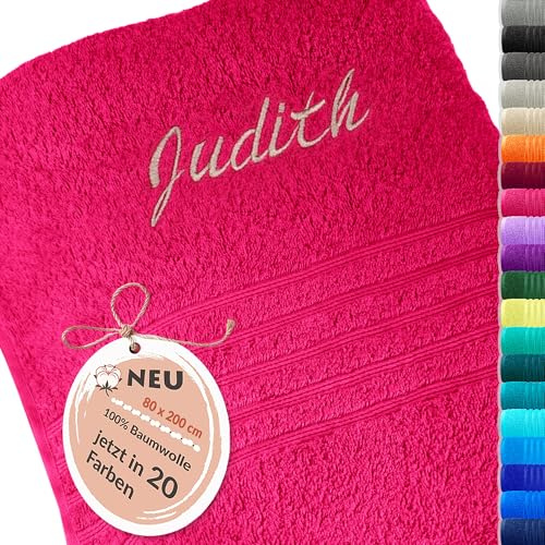 Lashuma London Saunahandtuch Damen 85x200, Badetuch Rot - Rhabarber, Handtuch mit Namen
