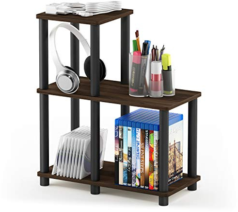 Furinno TURN-N-TUBE Storage Shelves, 5-Tier Book Shelf, Corner Shelf, Toolless Open Shelves, for Organization and Storage, Living Room, Garage, Home Office, Columbia Walnut