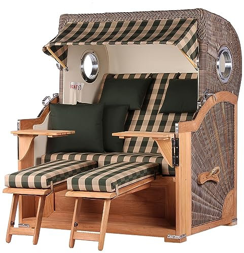 bene living Strandkorb Königssee Ostsee Volllieger Teak Bullauge - PE grau - Modell 506