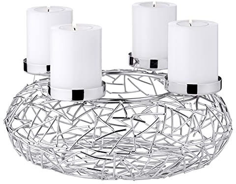 EDZARD Corona de adviento Milano, Acero Inoxidable niquelado, diseño de Rama, diámetro 28 cm, para Velas de 6 cm de diámetro