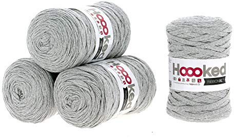 Hoooked RibbonXL Sparset aus 4 Rollen je 120 Meter Riesen-Textilgarn aus recycelter Kleidung in Silver Grey