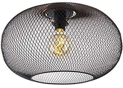 Qazqa - Moderne Deckenleuchte I Deckenlampe I Lampe I Leuchte schwarz 45 cm - Mesh Ball I Wohnzimmer I Schlafzimmer - Stahl Oval - LED geeignet E27
