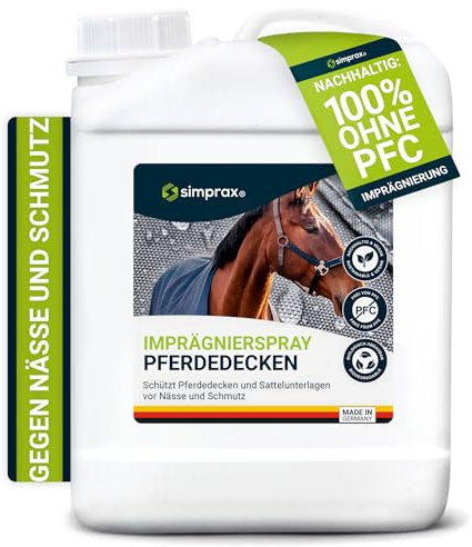 SIMPRAX® Spray Imperméabilisant Couverture Cheval & Tapis de Selle - Hydrofuge, Sans PFC, Certifié OEKO-TEX & V-Label - Protection Respirante & Écologique - Impermeabilisant Tissu Textile 2,5L