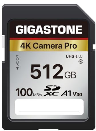 GIGASTONE 512GB SDXC Speicherkarte, 4K Kamera Pro, bis zu 100 MB/s, für Videoaufnahmen mit Digitalkameras von Canon Sony Nikon Olympus, A1 V30 UHS-I U3 Klasse 10
