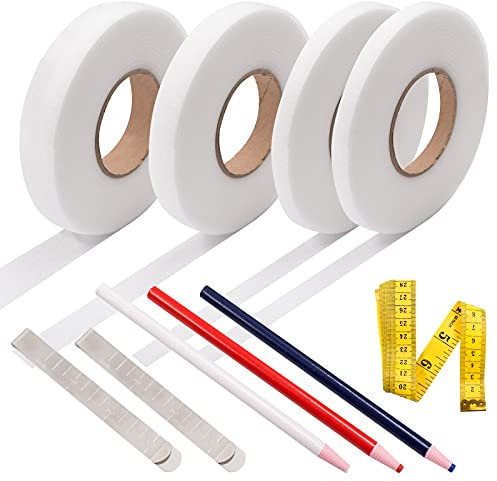 Daily Treasures 4Rolle Saumband Bügelband, 70 Yards Weiß Fusing Tape 10mm/15mm/20mm Breite, Bügelband Gardinen mit 3 Nähstoffstifte 2 Metallklammern 1Körpermaßband für Hose Kleidung Gardinen Vorhänge