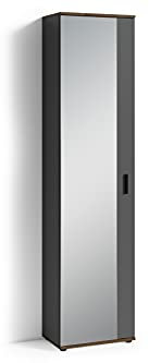 byLIVING Spiegel-Schrank Jakob/Eintüriger Hochschrank mit Spiegeltür/Anthrazit/Griffe schwarz/Tür variabel rechts oder Links / 5 Fächer/Garderoben-Schrank/B 49, H 196, T 30 cm