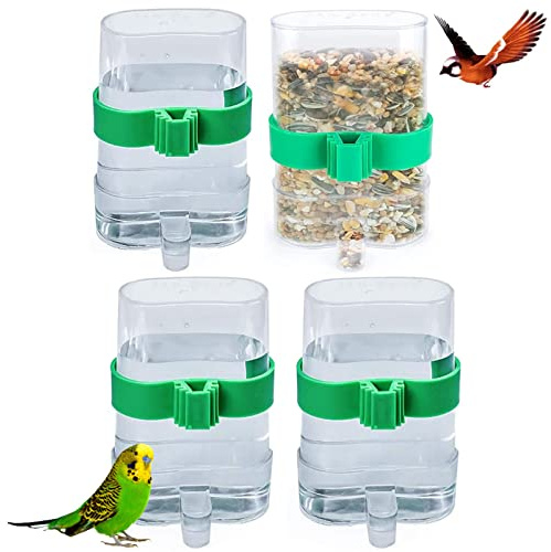 Liwein 4 Pièces Distributeur Automatique d'Eau et de Nourriture pour Animaux de Compagnie - Abreuvoir et Mangeoire à Oiseaux en Plastique Transparent pour Cage de Petit Animal