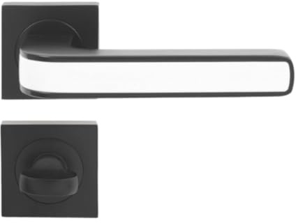 domino Türgriff Drückergarnitur WC - Badezimmer Set quadratische Rosette für Badezimmertüren Set WC - Rosetten-Garnitur Türbeschläge aus Aluminium Schwarz/Weiss AXE-QR Black/White
