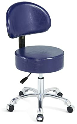 Lilfurni Thick Sturdy Padding with Wheels and Back Support,Swivel Rolling Stool Round Chair,Adjustable Stool for Doctor,Medical,Massage Salon,Office(Blue