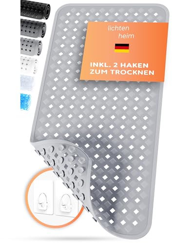 LICHTENHEIM Badewannenmatte rutschfest 88x40cm | BPA frei Antirutschmatte Badewanne | rutschfeste Badematte für Baby, Kinder & Senioren | Rutschmatte Anti Rutsch | Badewanneneinlage Maus-Grau