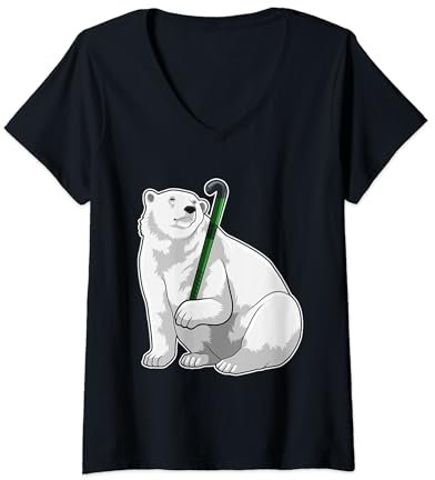 Damen Eisbär Feldhockey Feldhockeyschläger Sport T-Shirt mit V-Ausschnitt