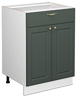 Vicco Küchenunterschrank Fame-Line, Grün-Gold Landhaus, 60 cm | MDF-Front · Ohne Arbeitsplatte · Höhenverstellbare Füße · Metallgriffe · Soft-Close