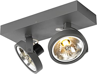Qazqa Verstellbarer Deckenstrahler, Deckenspot - Go - Dunkelgrau, max. 3W, Geeignet für LED, 30cm, Rechteckig, 2-flammig, Ideal als Wohnzimmerlampe, Küche lampe und